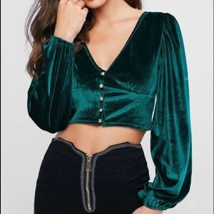 NWT Emerald green velvet cropped blouse